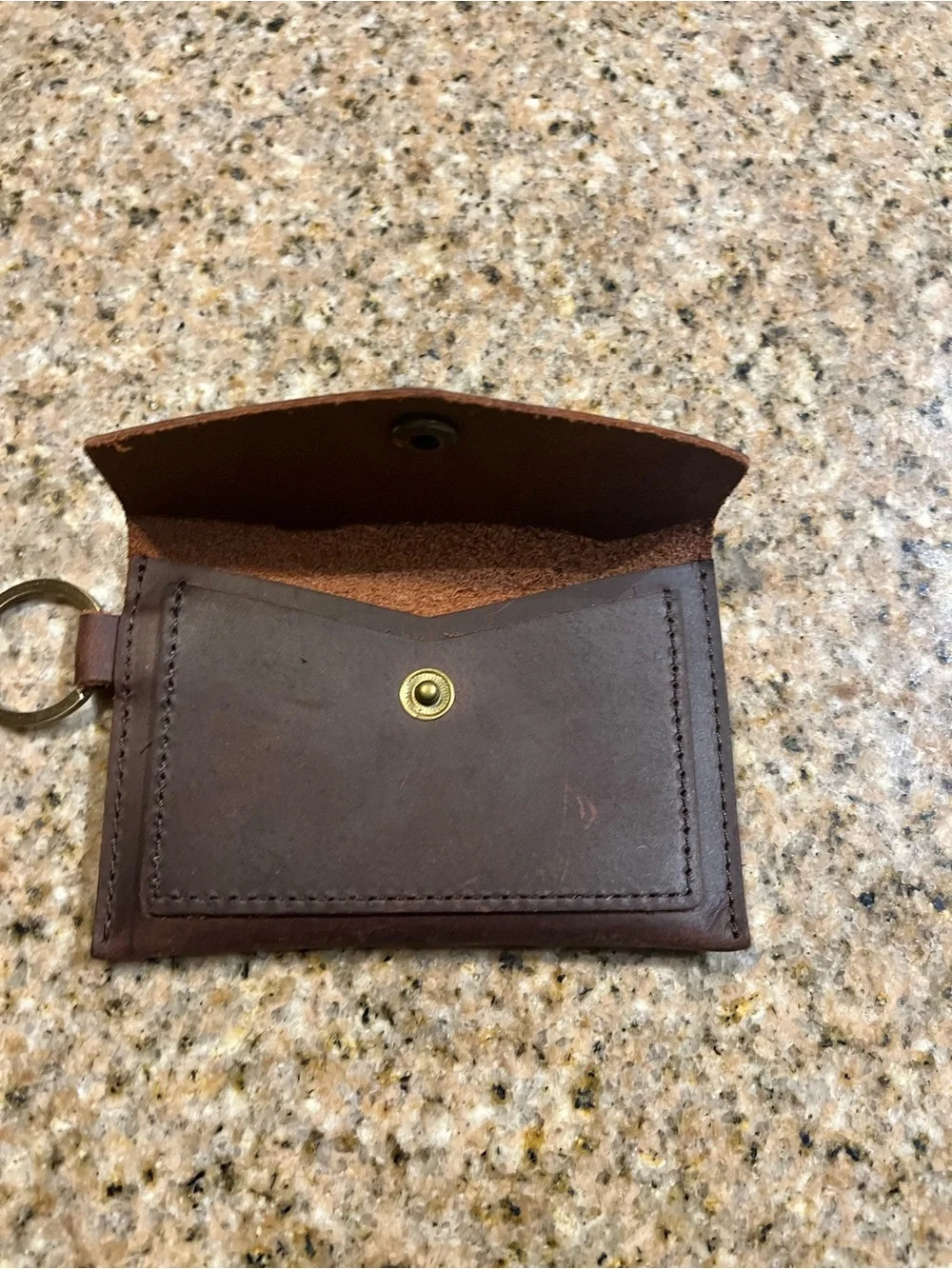 Dark Brown Genuine Leather Card Holder with Key Ring